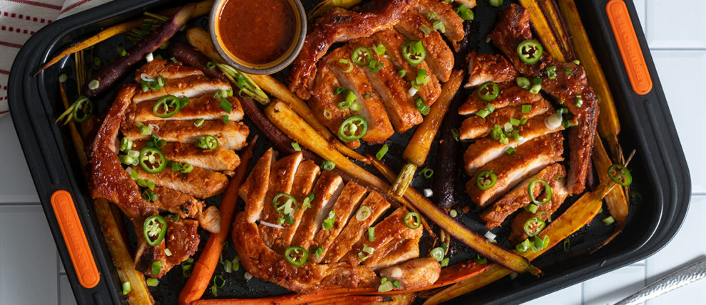 spicy pork sheet pan dinner